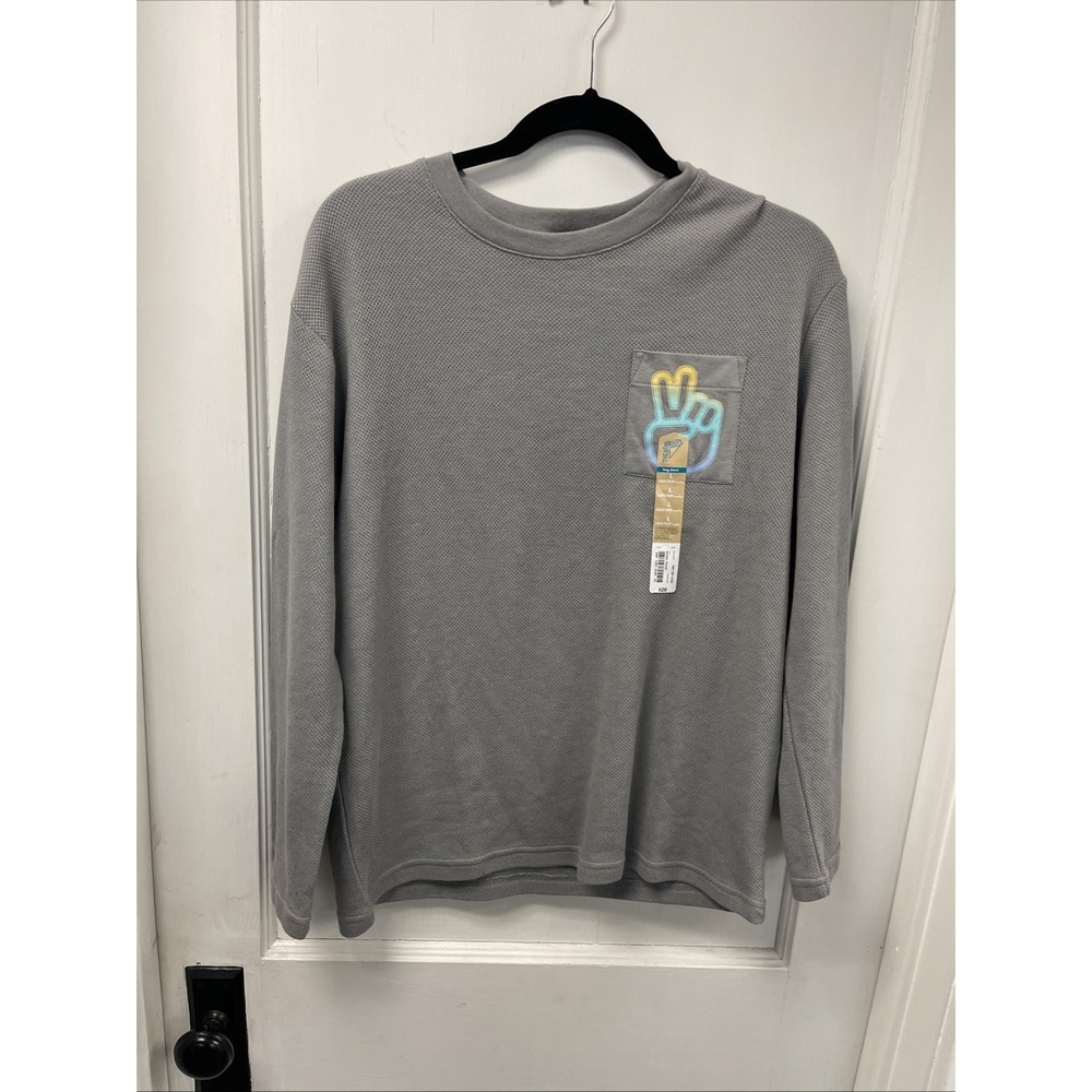 Thereabouts Gray Peace Sign Long Sleeve Textured T-Shirt Kid's Sz L(14H/16H)